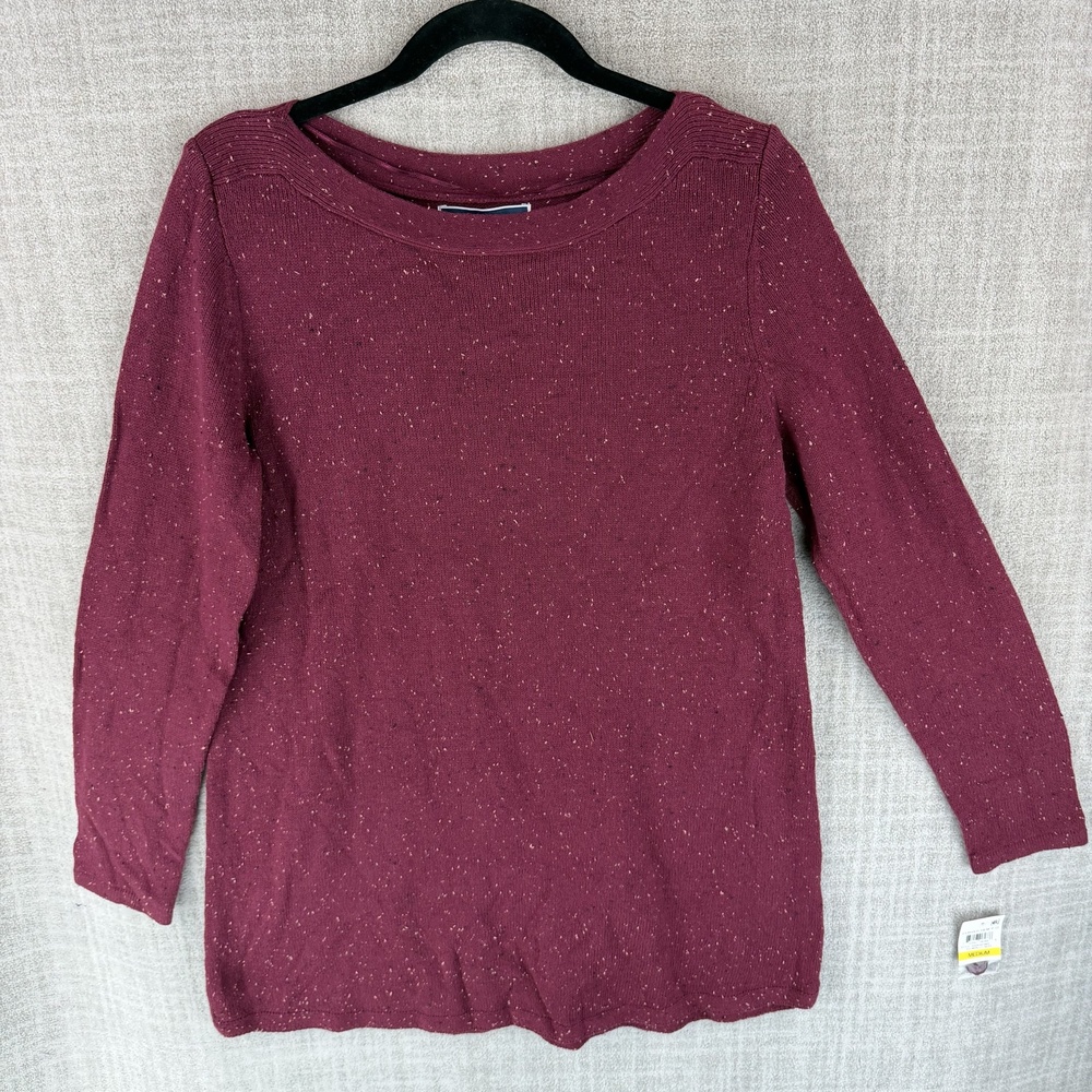 Karen Scott Sweater Womens M Red Pullover Boat Neck Lightweight Tight-Knit